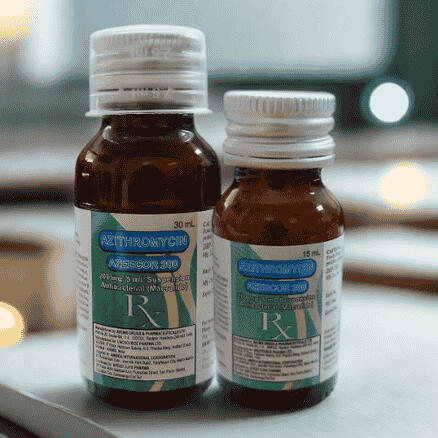 Azeecor 200 (Azithromycin Monohydrate) – 200mg/5ml suspension in 15ml and 30ml bottles Product photo of Azeecor 200 (Azithromycin Monohydrate) oral suspension, available in 15ml and 30ml bottles.