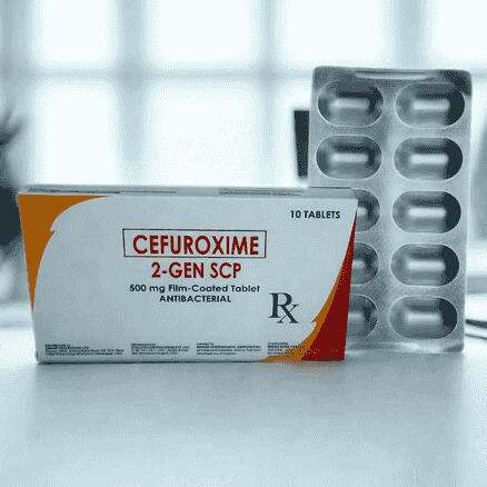 Product photo of 2-Gen 750 (Cefuroxime Sodium) 750mg injection powder, supplied with 10ml diluent, 10 vials per box.